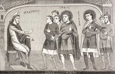 Saints Savin and Cyprian Confessing to Proconsul Galerius Maximus that They Are Christians, from 